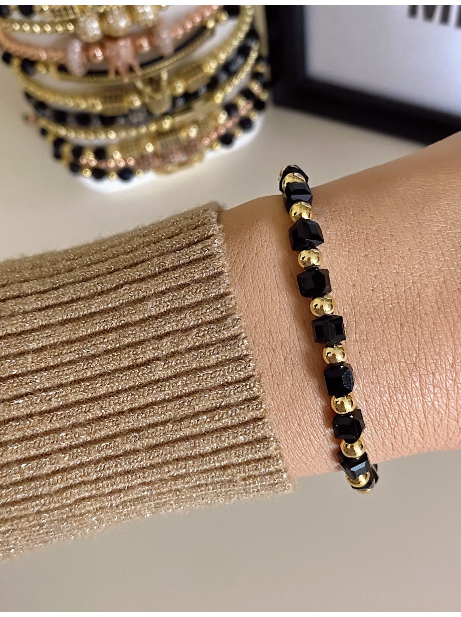 Bratara dama model deosebit cu margele aurii si negre simpla