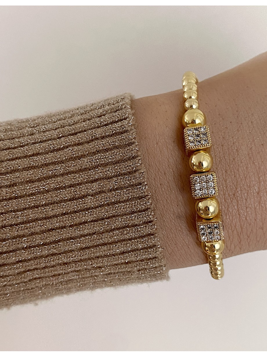 Bratara dama model deosebit cu margele aurii si patrate cu pietricele stralucitoare