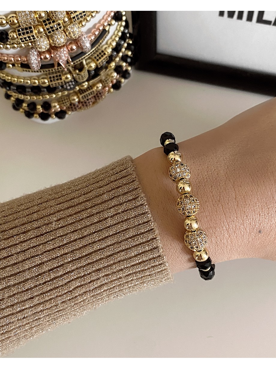 Bratara dama model deosebit cu margele negre si bilute cu pietricele stralucitoare