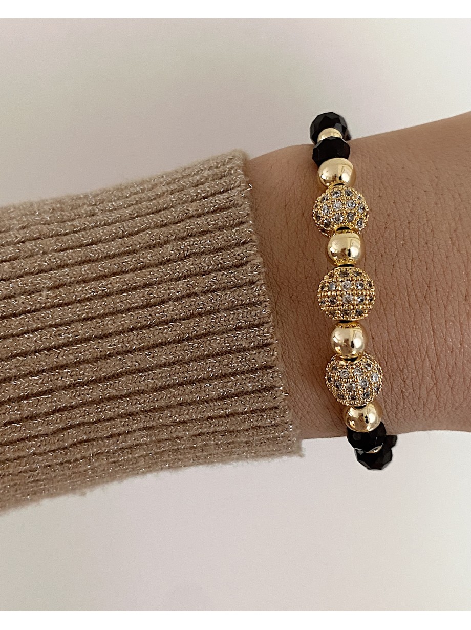 Bratara dama model deosebit cu margele negre si bilute cu pietricele stralucitoare