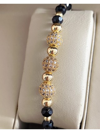 Bratara dama model deosebit cu margele negre si bilute cu pietricele stralucitoare
