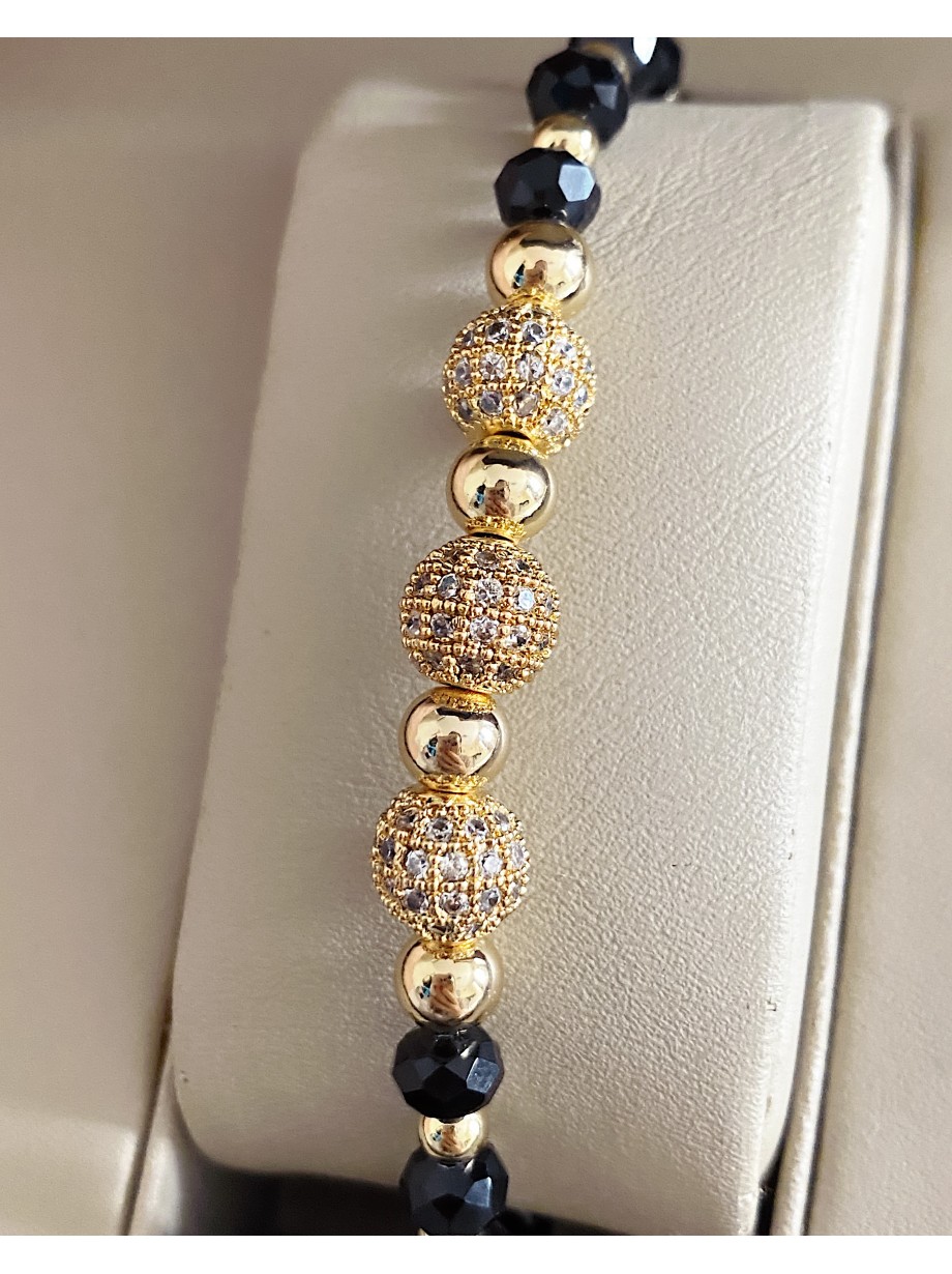 Bratara dama model deosebit cu margele negre si bilute cu pietricele stralucitoare