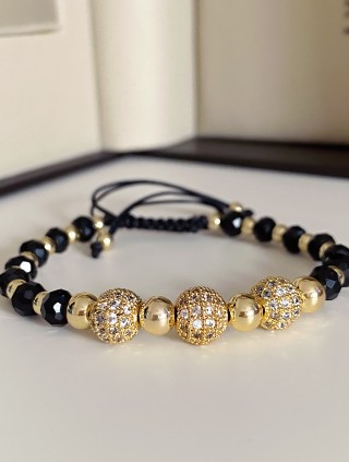 Bratara dama model deosebit cu margele negre si bilute cu pietricele stralucitoare