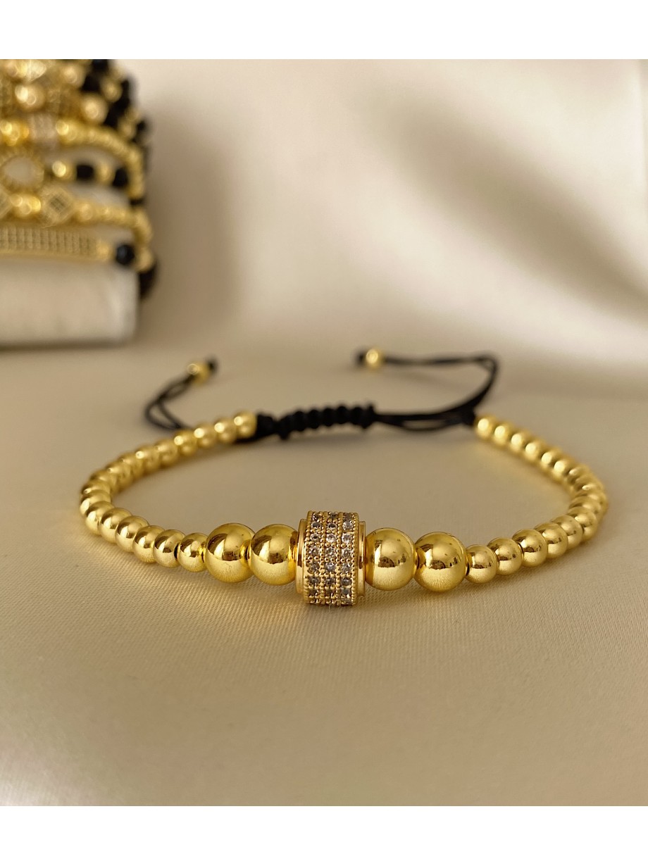 Bratara dama model deosebit cu margele aurii si cerc cu pietricele stralucitoare