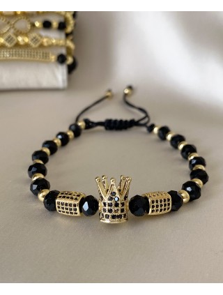 Bratara dama model deosebit cu margele aurii si negre si coroana cu pietricele negre