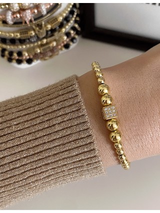 Bratara dama model deosebit cu margele aurii si patrat cu pietricele stralucitoare