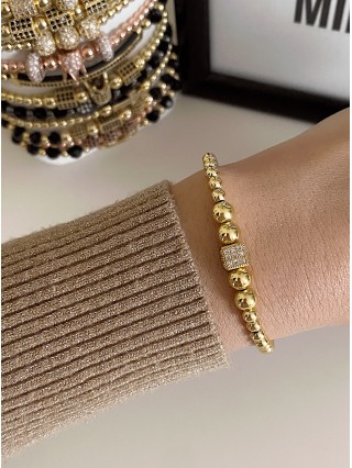 Bratara dama model deosebit cu margele aurii si patrat cu pietricele stralucitoare