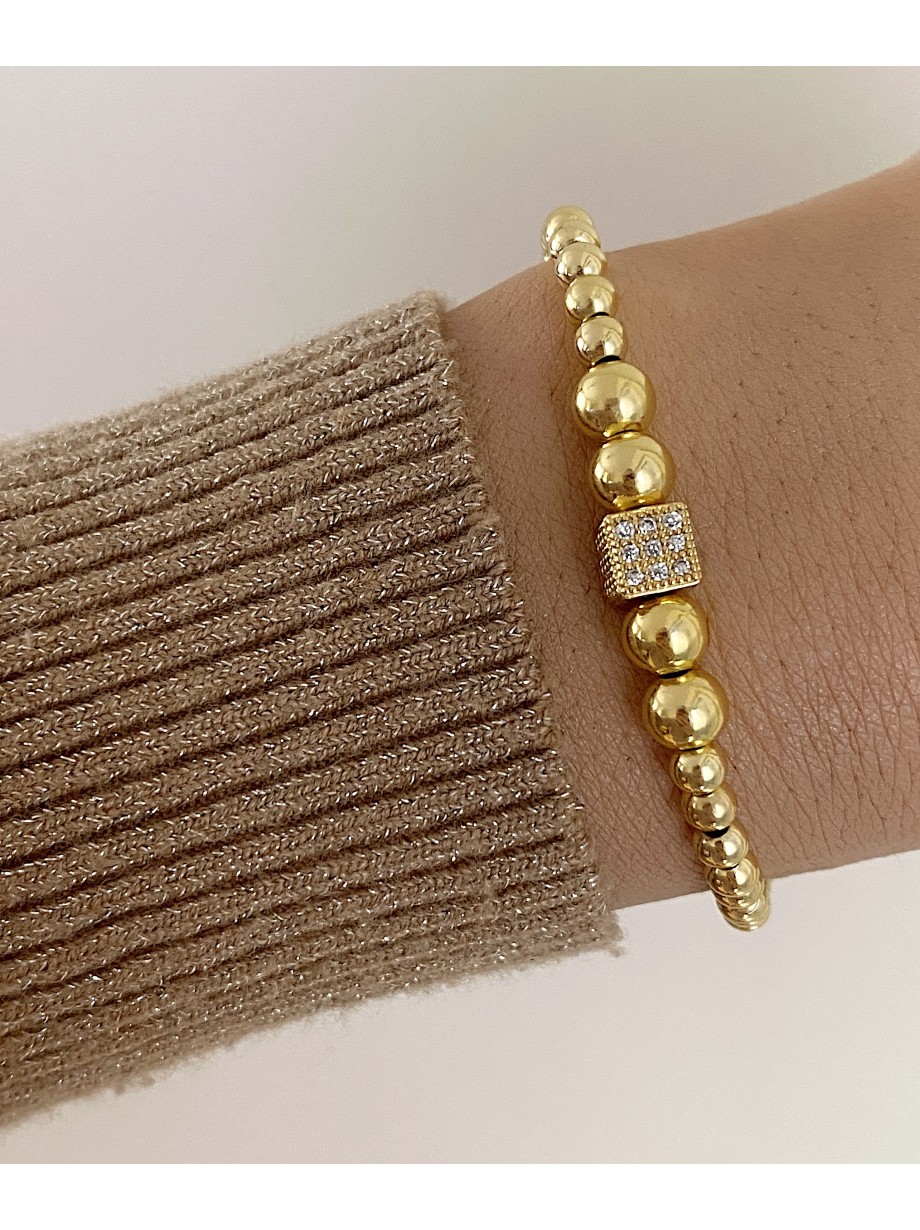 Bratara dama model deosebit cu margele aurii si patrat cu pietricele stralucitoare