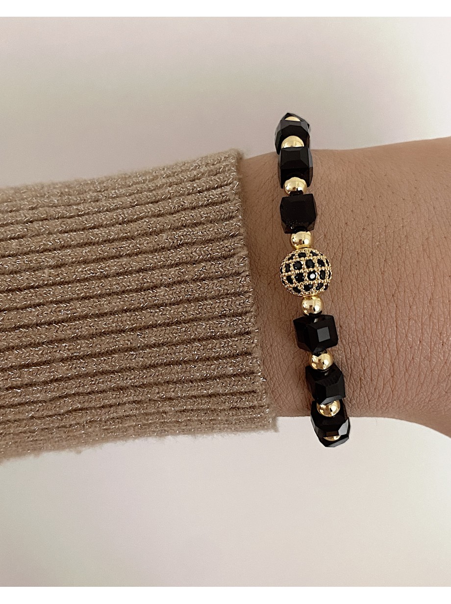 Bratara dama model deosebit cu margele negre si biluta cu pietricele negre
