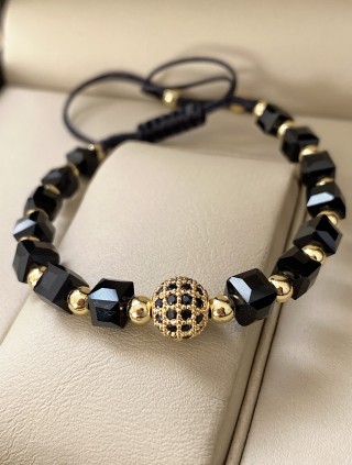 Bratara dama model deosebit cu margele negre si biluta cu pietricele negre