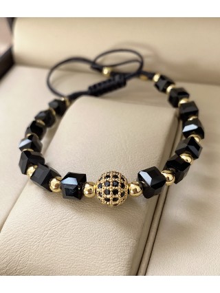 Bratara dama model deosebit cu margele negre si biluta cu pietricele negre