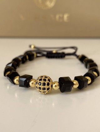 Bratara dama model deosebit cu margele negre si biluta cu pietricele negre