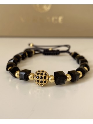 Bratara dama model deosebit cu margele negre si biluta cu pietricele negre