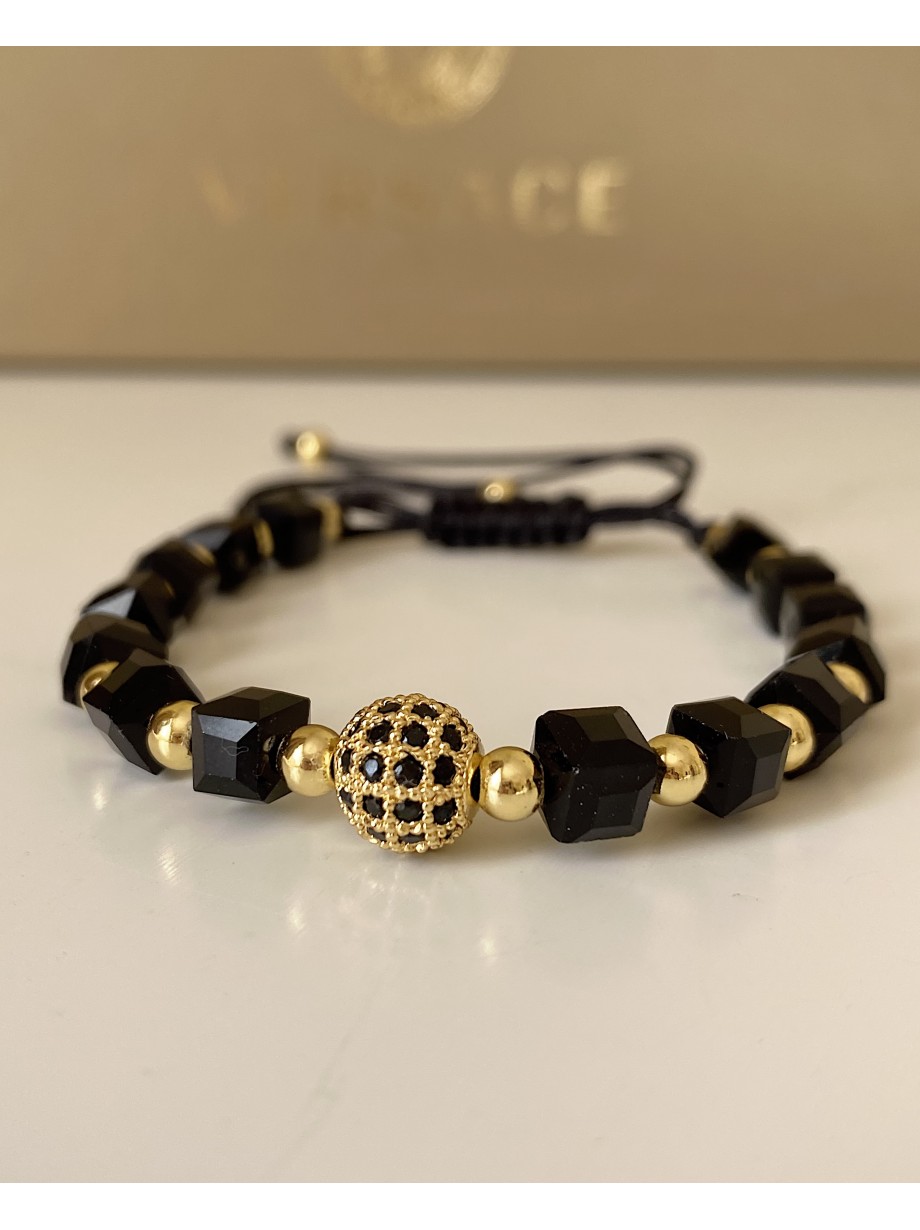 Bratara dama model deosebit cu margele negre si biluta cu pietricele negre