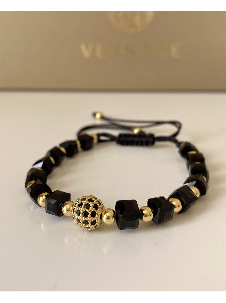 Bratara dama model deosebit cu margele negre si biluta cu pietricele negre