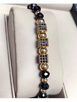 Bratara dama model deosebit cu margele negre si patrate cu pietricele negre