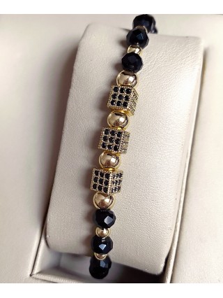 Bratara dama model deosebit cu margele negre si patrate cu pietricele negre