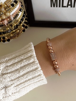 Bratara dama model deosebit cu margele roze si forme cu pietricele stralucitoare