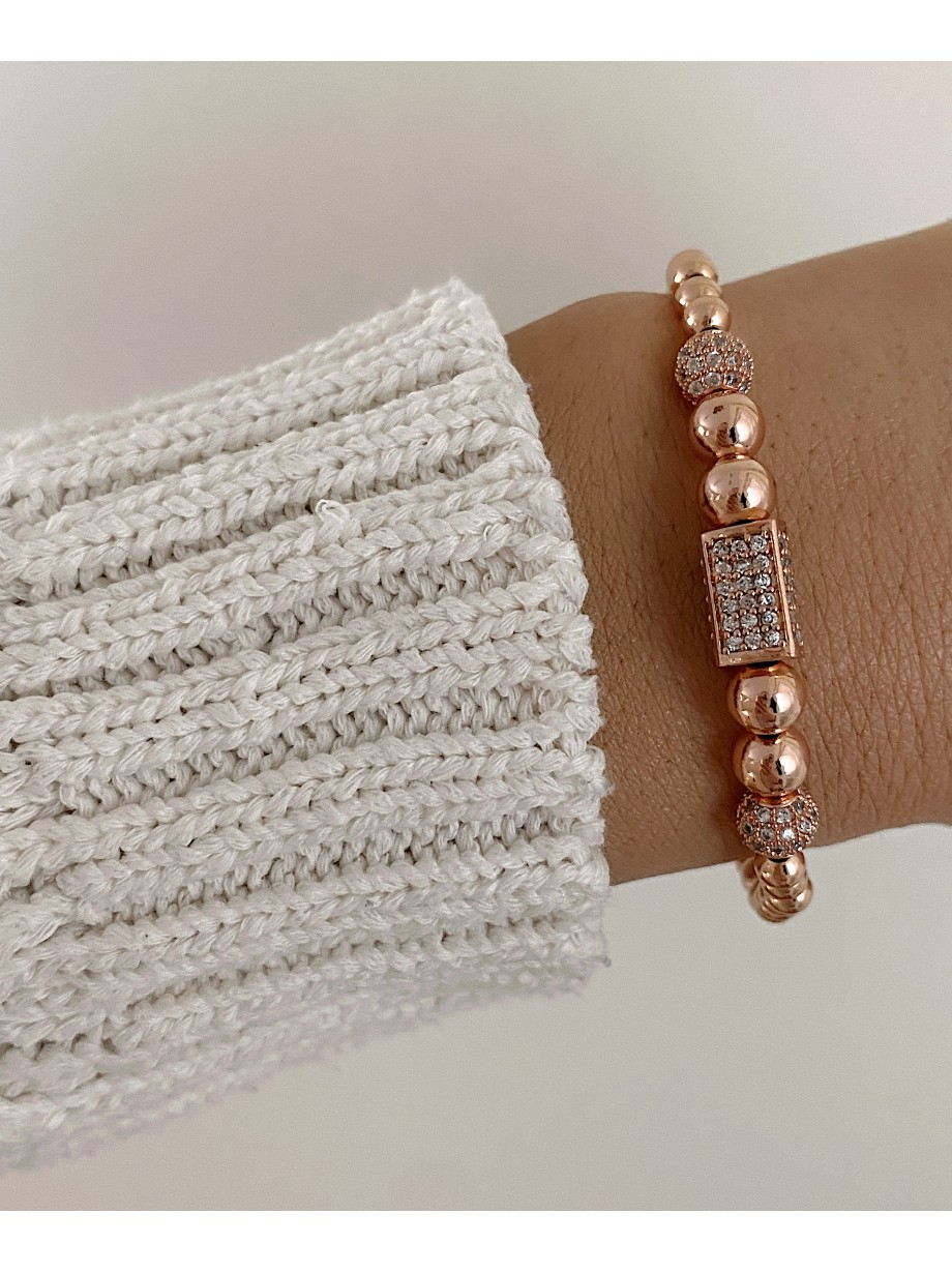 Bratara dama model deosebit cu margele roze si forme cu pietricele stralucitoare