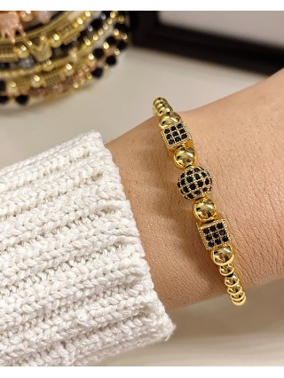 Bratara dama model deosebit cu margele aurii si forme cu pietricele negre