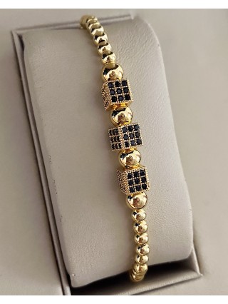 Bratara dama model deosebit cu margele aurii si patrate cu pietricele negre