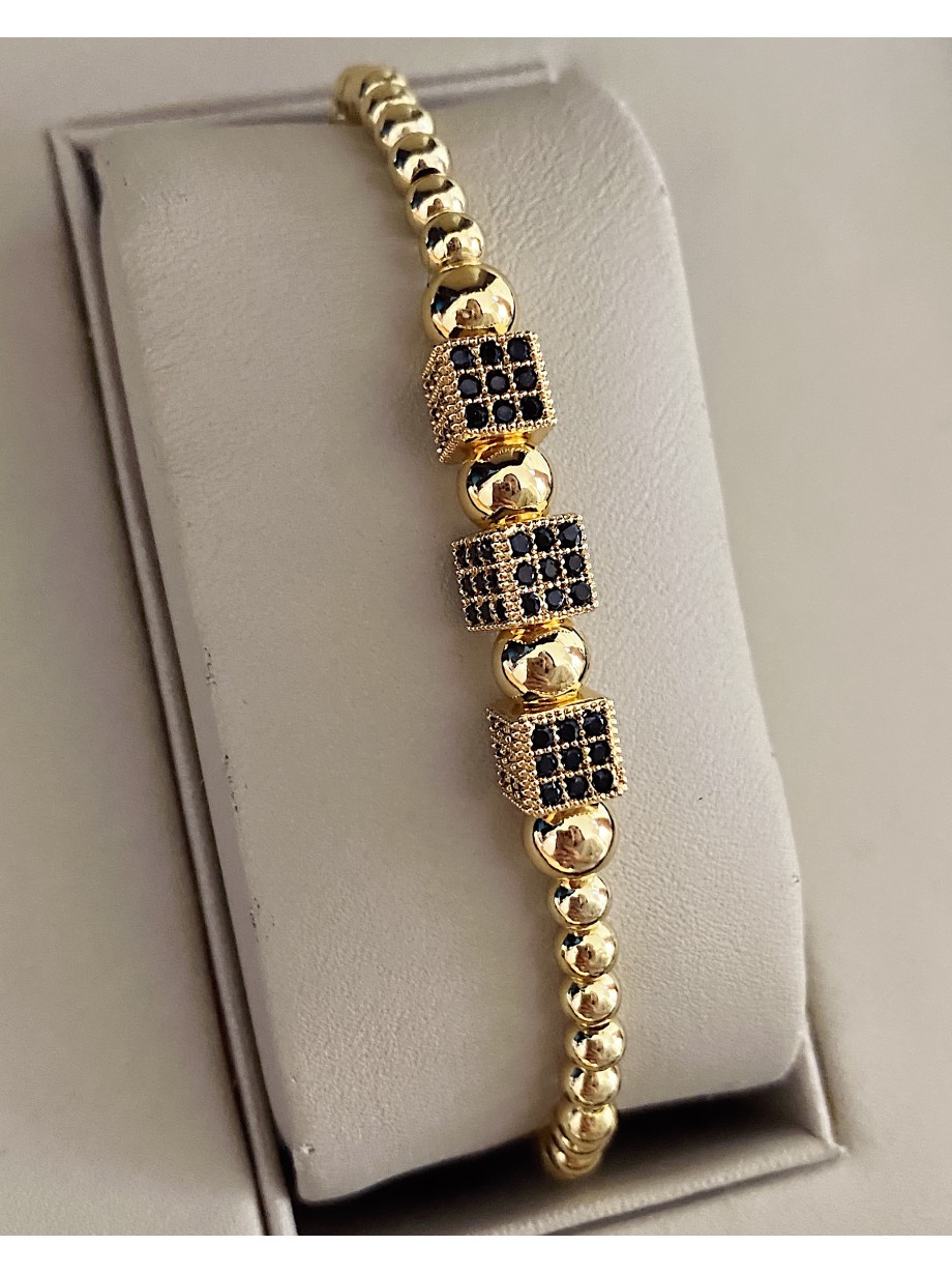 Bratara dama model deosebit cu margele aurii si patrate cu pietricele negre