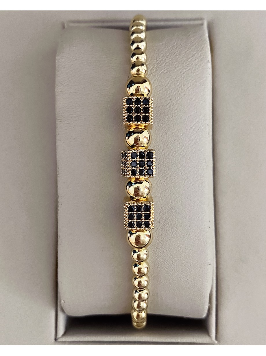 Bratara dama model deosebit cu margele aurii si patrate cu pietricele negre
