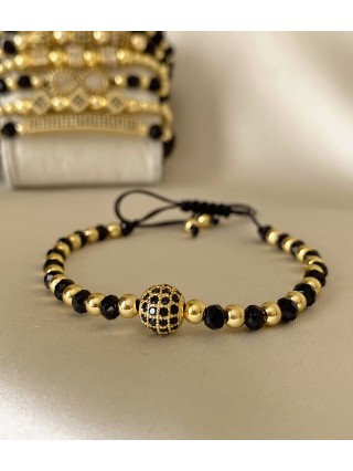 Bratara dama model deosebit cu margele aurii si negre si biluta cu pietricele negre