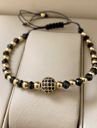 Bratara dama model deosebit cu margele aurii si negre si biluta cu pietricele negre