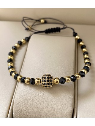 Bratara dama model deosebit cu margele aurii si negre si biluta cu pietricele negre