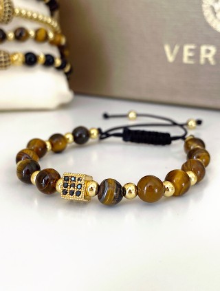 Bratara dama model deosebit cu piatra semipretioasa Ochi de tigru si design special patrat