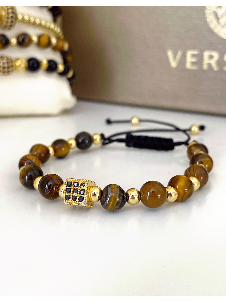 Bratara dama model deosebit cu piatra semipretioasa Ochi de tigru si design special patrat