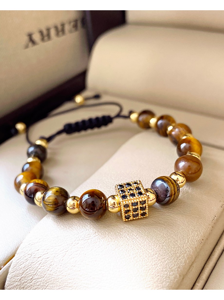 Bratara dama model deosebit cu piatra semipretioasa Ochi de tigru si design special patrat