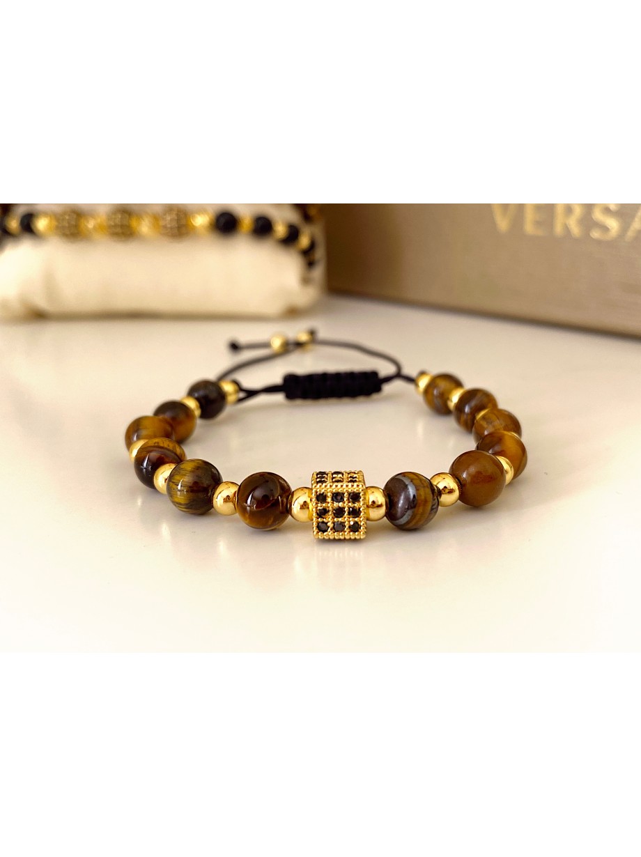 Bratara dama model deosebit cu piatra semipretioasa Ochi de tigru si design special patrat