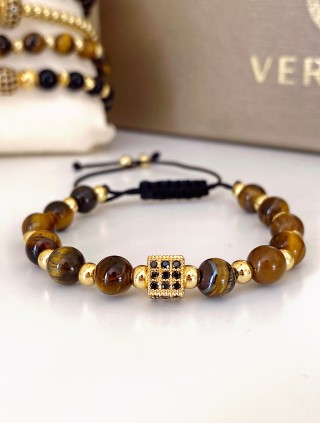 Bratara dama model deosebit cu piatra semipretioasa Ochi de tigru si design special patrat