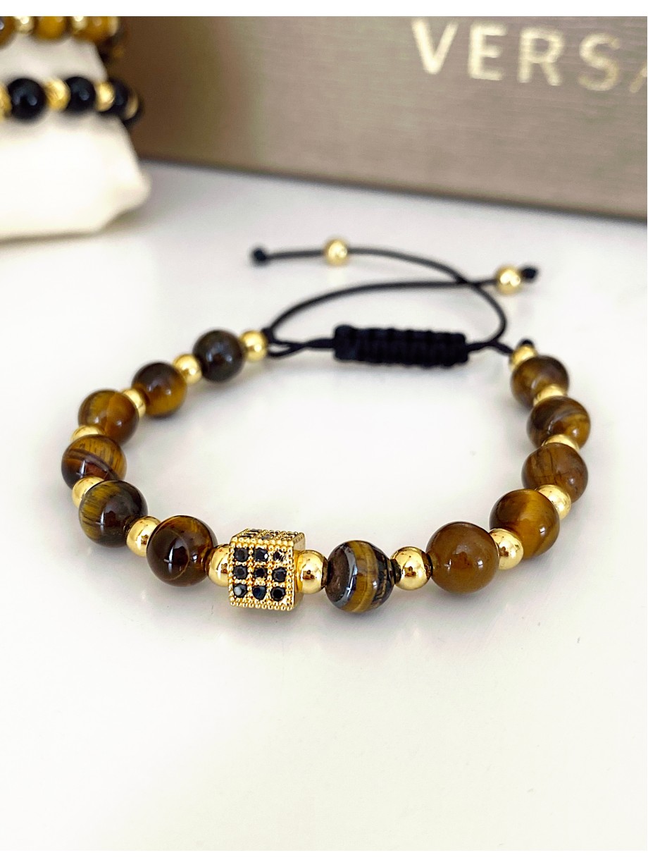 Bratara dama model deosebit cu piatra semipretioasa Ochi de tigru si design special patrat