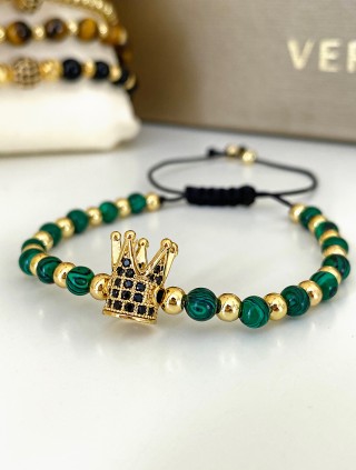 Bratara dama model deosebit cu piatra semipretioasa Malachit si design special coroana