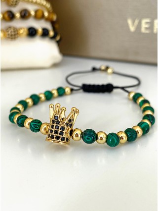 Bratara dama model deosebit cu piatra semipretioasa Malachit si design special coroana