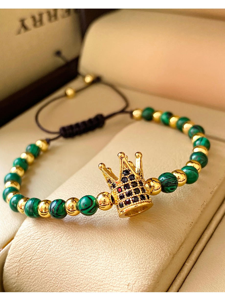 Bratara dama model deosebit cu piatra semipretioasa Malachit si design special coroana