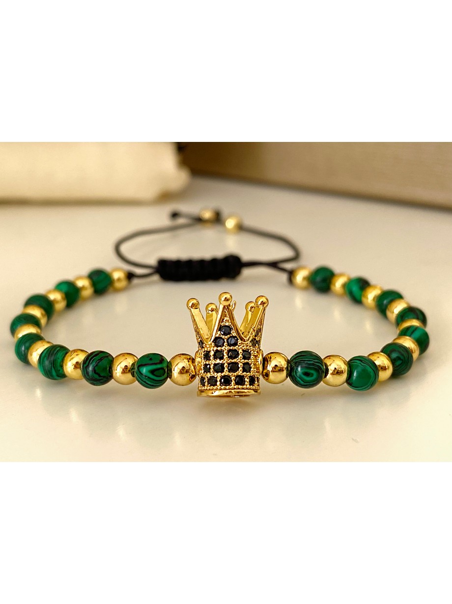 Bratara dama model deosebit cu piatra semipretioasa Malachit si design special coroana