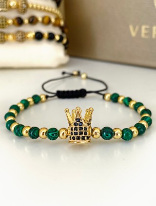 Bratara dama model deosebit cu piatra semipretioasa Malachit si design special coroana