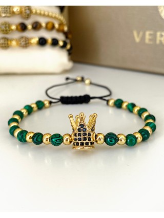 Bratara dama model deosebit cu piatra semipretioasa Malachit si design special coroana