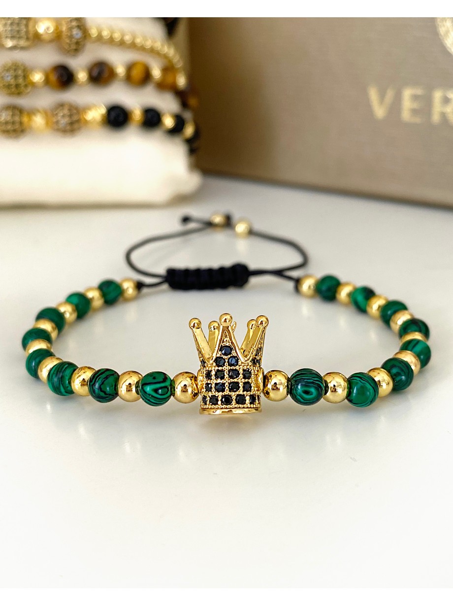 Bratara dama model deosebit cu piatra semipretioasa Malachit si design special coroana