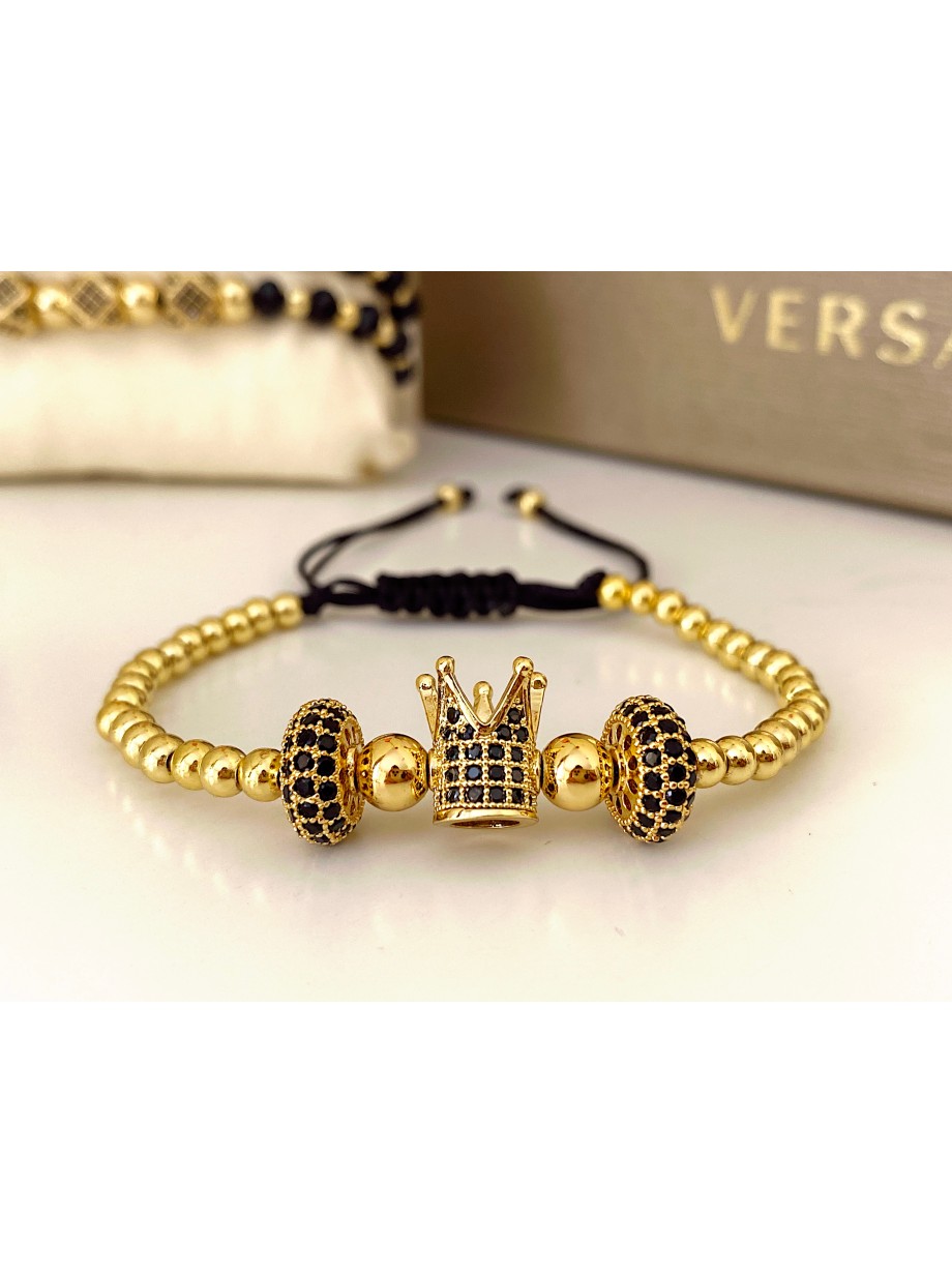 Bratara dama model deosebit cu margele aurii si coroana cu pietricele negre