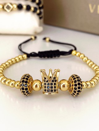 Bratara dama model deosebit cu margele aurii si coroana cu pietricele negre