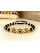 Bratara dama model deosebit cu margele negre si aurii si 3 hexagoane