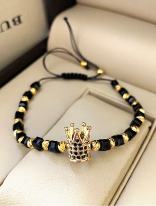 Bratara dama model deosebit cu margele negre si aurii si coroana
