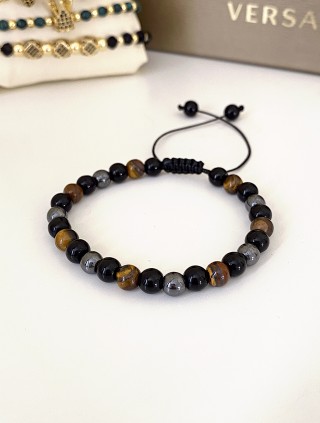 Bratara dama model deosebit cu margele negre, gri si maro