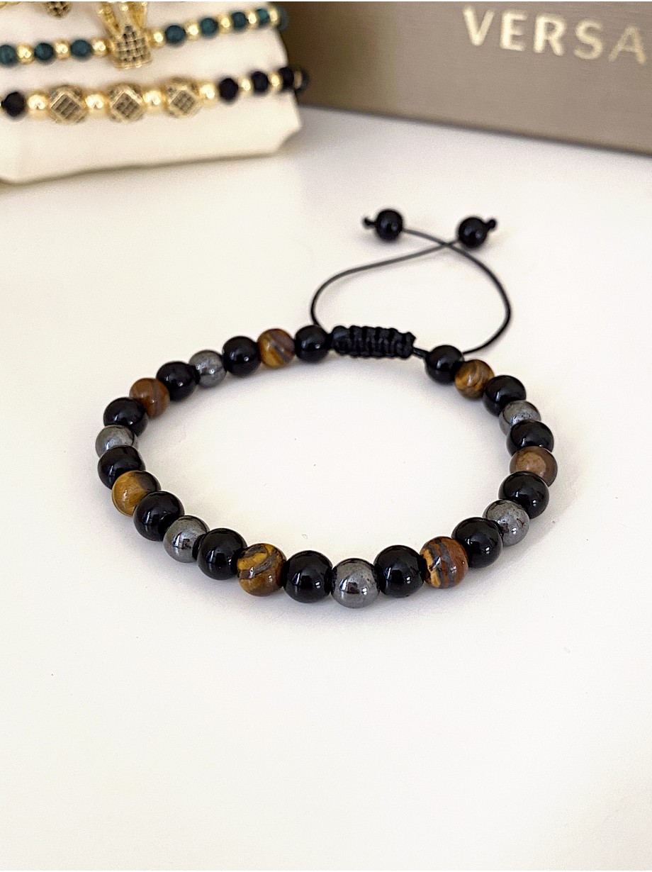 Bratara dama model deosebit cu margele negre, gri si maro