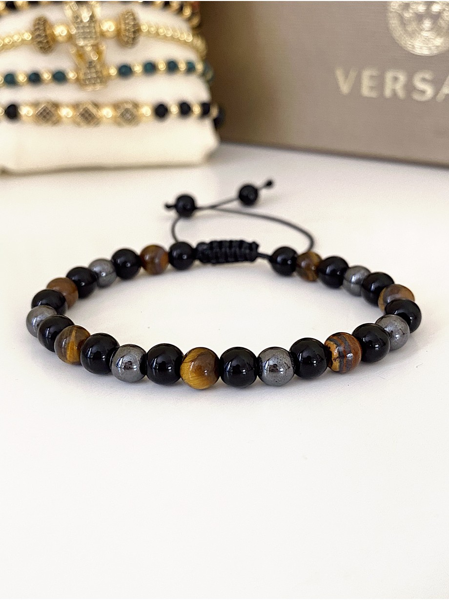 Bratara dama model deosebit cu margele negre, gri si maro